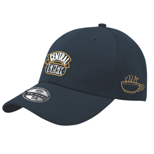 Casquette FRIENDS Central Perk noire vue de côté, avec motif tasse fumante brodé et logo Central Perk, idéale pour fans de la série culte.
