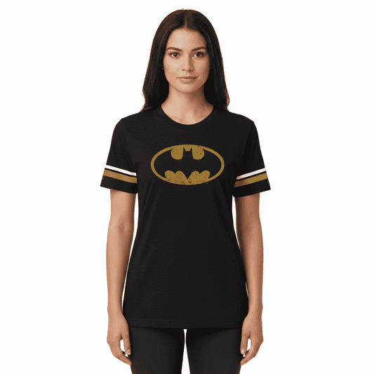 T-shirt Batman noir logo vintage pour femme, style streetwear DC Comics