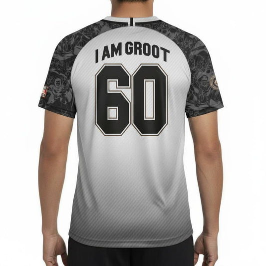 Dos du maillot de football 'I AM GROOT 60' Marvel avec grand numéro 60 noir et texte I AM GROOT, design inspiré de l'univers Marvel.