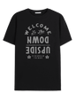 T-shirt Stranger Things - Welcome to the upside down - Legend Stuff noir avec texte inversé, style classique pour fans de la série Netflix culte.