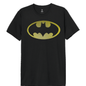 T-shirt homme BATMAN noir avec logo classique jaune en relief à pois en caoutchouc, style DC Comics pour fans de super-héros.
