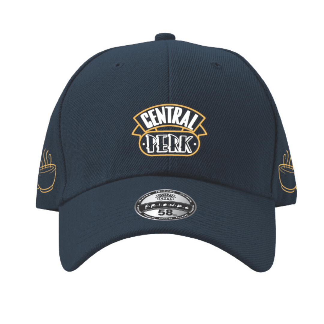 Casquette FRIENDS Central Perk noire avec logo brodé Central Perk sur l'avant, style baseball, accessoire sous licence officielle Friends.