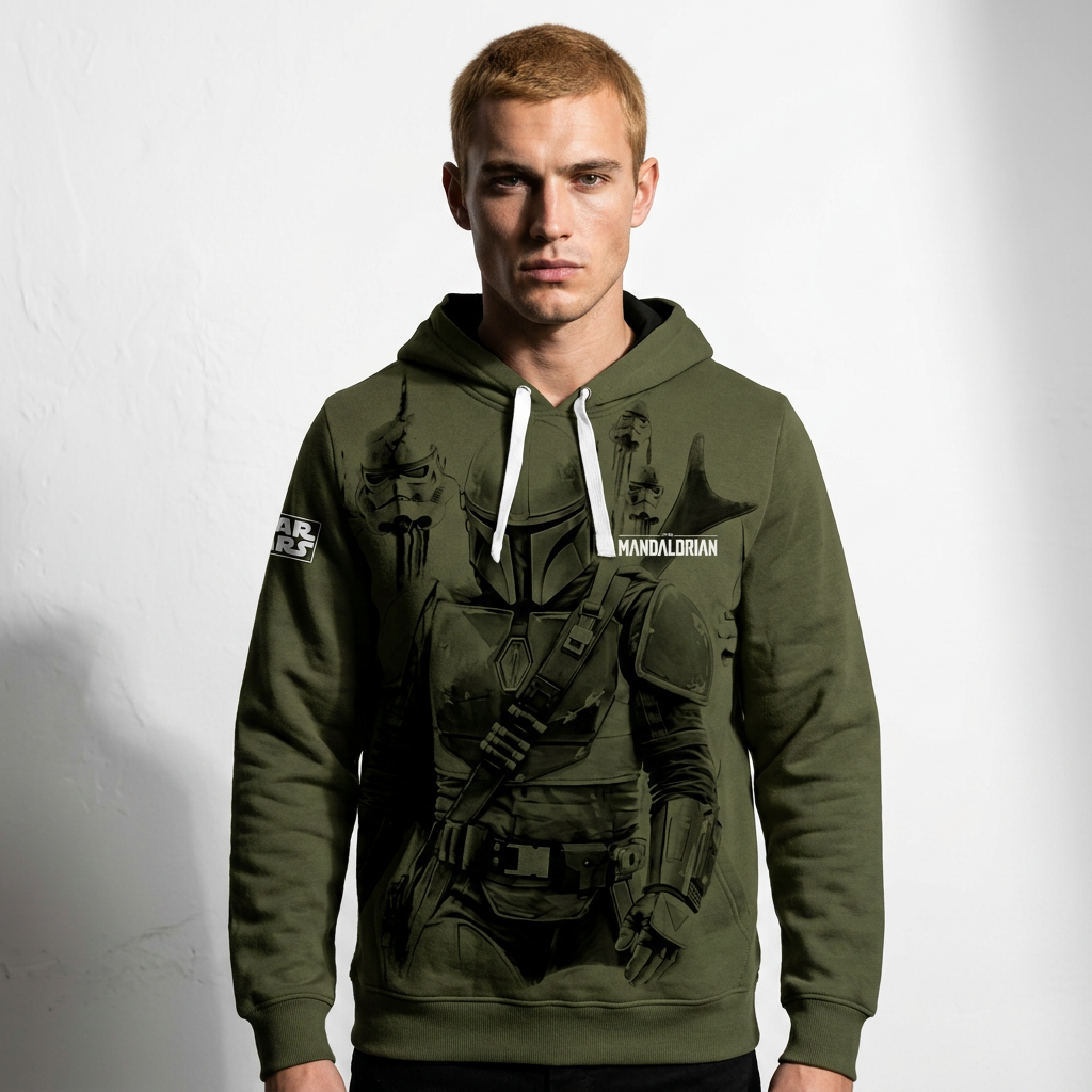 Star Wars The Mandalorian Olive Green Graphic Hoodie