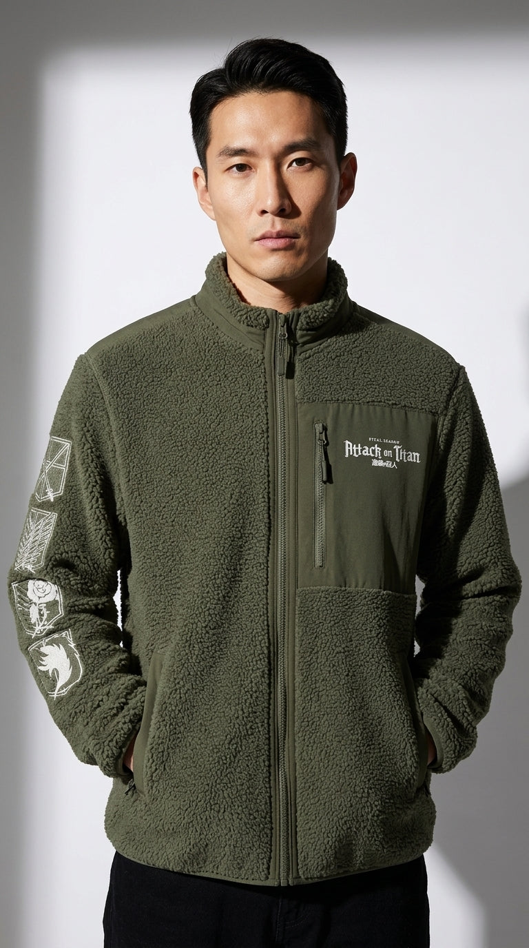Veste Sherpa Homme L'Attaque des Titans — Kaki