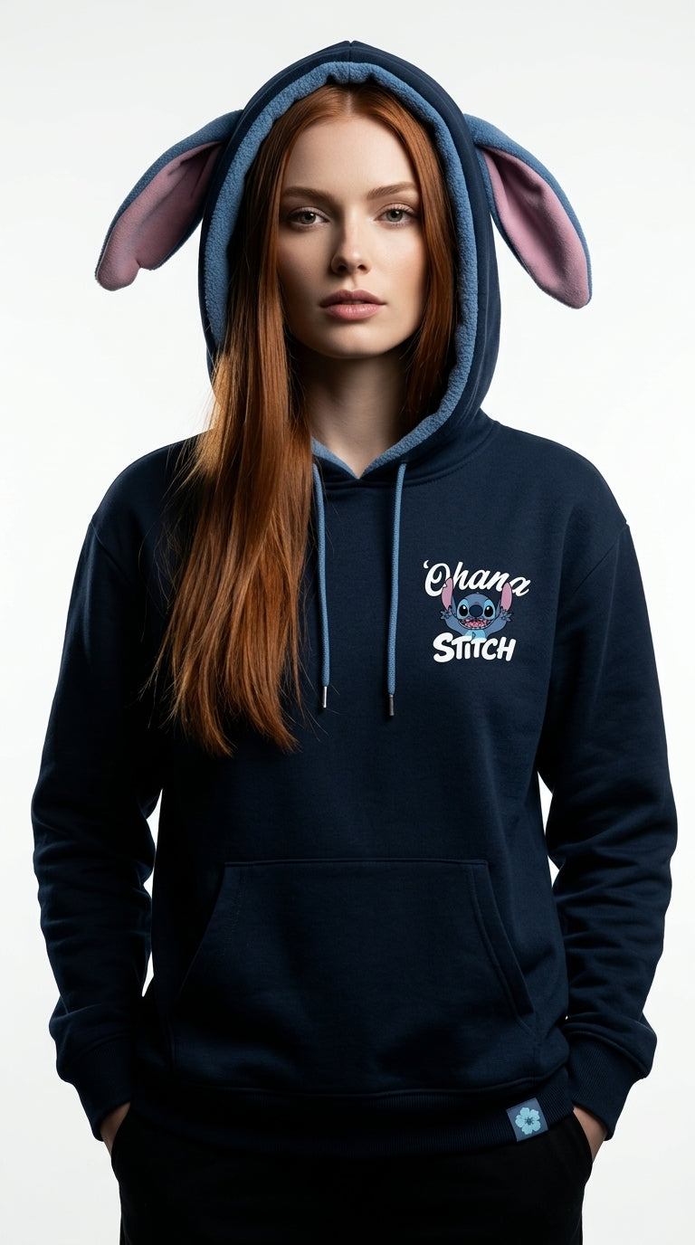 Sweat Sherpa Femme Disney Stitch — Ohana, Bleu Marine