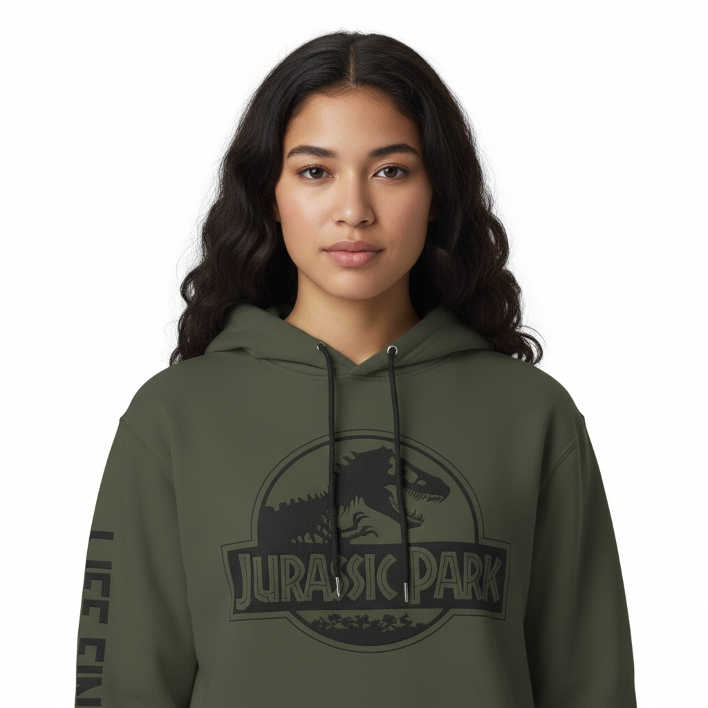 Hoodie Kaki Jurassic Park Officiel – Logo T-Rex