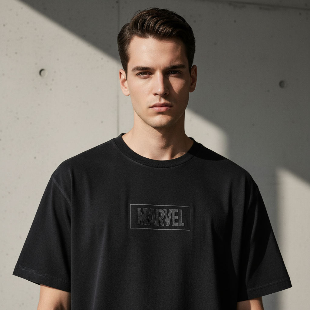 T-Shirt Oversize Marvel Monogram Black Edition Premium – Logo Minimaliste Officiel