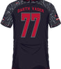 Dos du maillot SOCCER JERSEY DARTH VADER 77 avec nom Darth Vader et numéro 77 en rouge, décoré d'effets visuels inspirés de Star Wars.
