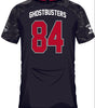 Dos du maillot GHOSTBUSTERS 84 avec grand numéro rouge et nom Ghostbusters, design collector pour amateurs de football et de cinéma rétro.