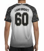 Dos du maillot de football 'I AM GROOT 60' Marvel avec grand numéro 60 noir et texte I AM GROOT, design inspiré de l'univers Marvel.