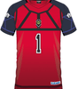 Maillot SOCCER JERSEY RIN ITOSHI 1 en vue frontale, design rouge avec détails noirs et logo Blue Lock, catégorie uniformes de sport.