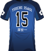 Dos du maillot SOCCER JERSEY YOICHI ISAGI 15 avec nom Yoichi Isagi, numéro 15 et caractères japonais, design inspiré de Blue Lock.