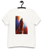 T-shirt blanc Superman Look Up Inspiring Heroic avec visuel du film Superman 2025, représentant Superman regardant vers le ciel dans un style épique.