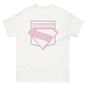 T-shirt blanc avec grand logo Superman rose pastel centré, inspiré du film Superman 2025, parfait pour les passionnés de super-héros.