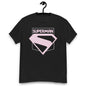 T-shirt noir avec logo emblématique Superman rose pastel, design du nouveau film Superman 2025, pour fans de super-héros DC Comics.