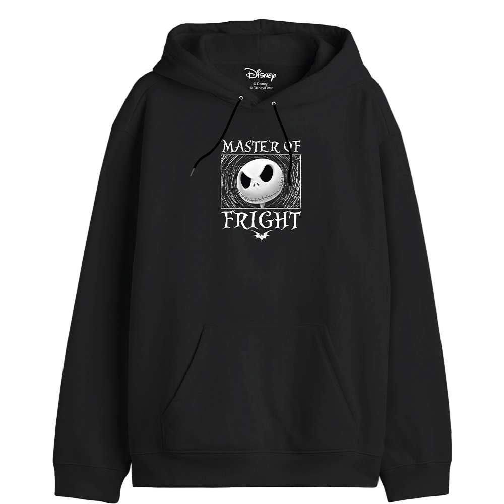 Hoodie officiel Disney Jack Skellington avec motif 'Master of Fright' à l’avant, style sombre inspiré de L'Étrange Noël de monsieur Jack.