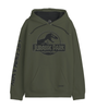 Sweat à capuche kaki Jurassic Park avec logo T-Rex officiel sur la poitrine et inscription 'Life Finds A Way' sur la manche. Hoodie pour fans de dinosaures.