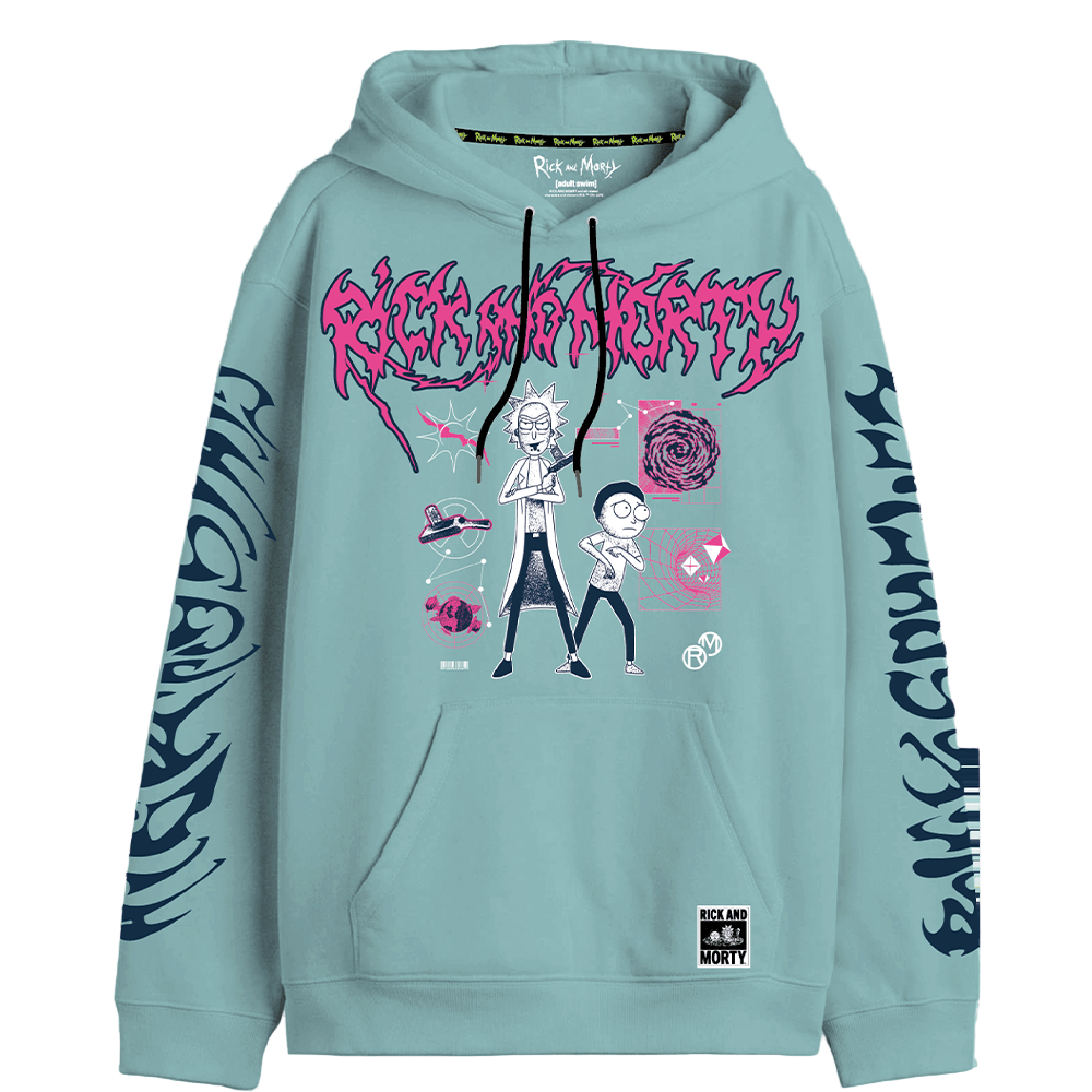 Sweat à capuche Rick and Morty Officiel avec design Portal Multiverse, imprimé coloré sur le devant et motifs stylisés sur les manches.