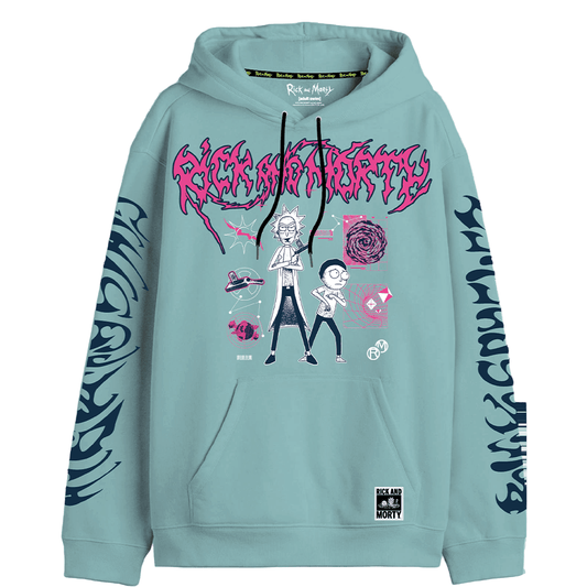 Sweat à capuche Rick and Morty Officiel avec design Portal Multiverse, imprimé coloré sur le devant et motifs stylisés sur les manches.