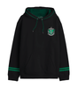 Sweat-shirt Harry Potter Serpentard noir avec petit blason vert sur la poitrine, capuche contrastée et cordons assortis. Style officiel et confortable.
