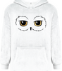 Sweat plaid oversize blanc avec capuche, motif yeux de Hedwig inspiré de Harry Potter, idéal pour fans recherchant confort et style magique.