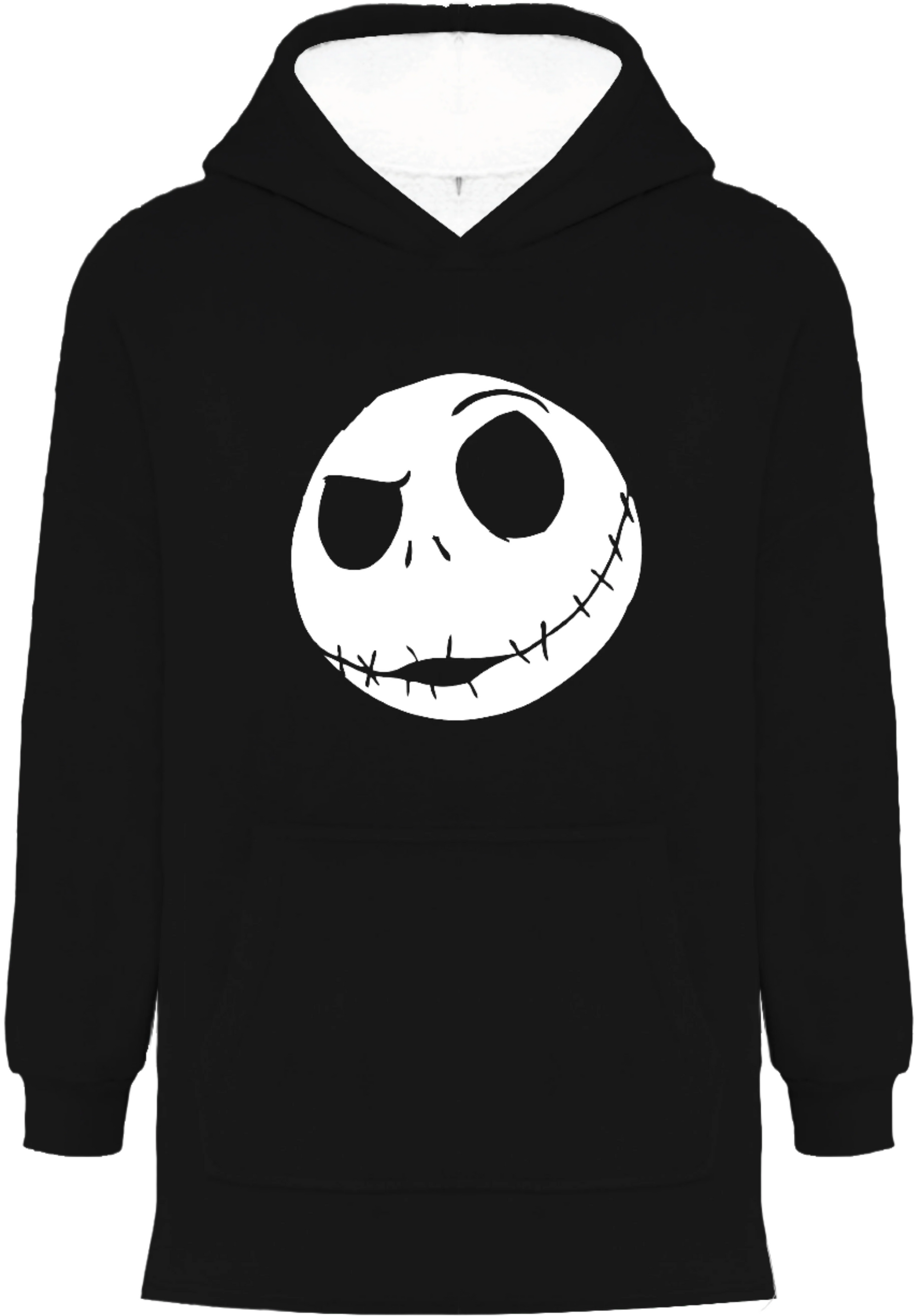 Sweat Plaid Jack Skellington noir avec capuche, motif visage de Jack de L'Étrange Noël de monsieur Jack, style oversize unisexe chaud et confortable.