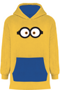 Sweat Plaid The Minions Costume jaune avec capuche, poche kangourou bleue et motif yeux des Minions, style oversize unisexe pour fans de Licences.