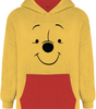 Sweat Plaid Winnie Plush - Disney jaune avec capuche à oreilles, poche kangourou rouge et visage de Winnie l'ourson imprimé. Pull oversize doux idéal pour l'hiver.