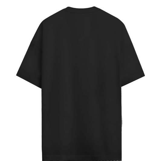 Dos du T-shirt noir oversize Attack on Titan Officiel sans motif, coupe ample en coton pour un look manga streetwear tendance.