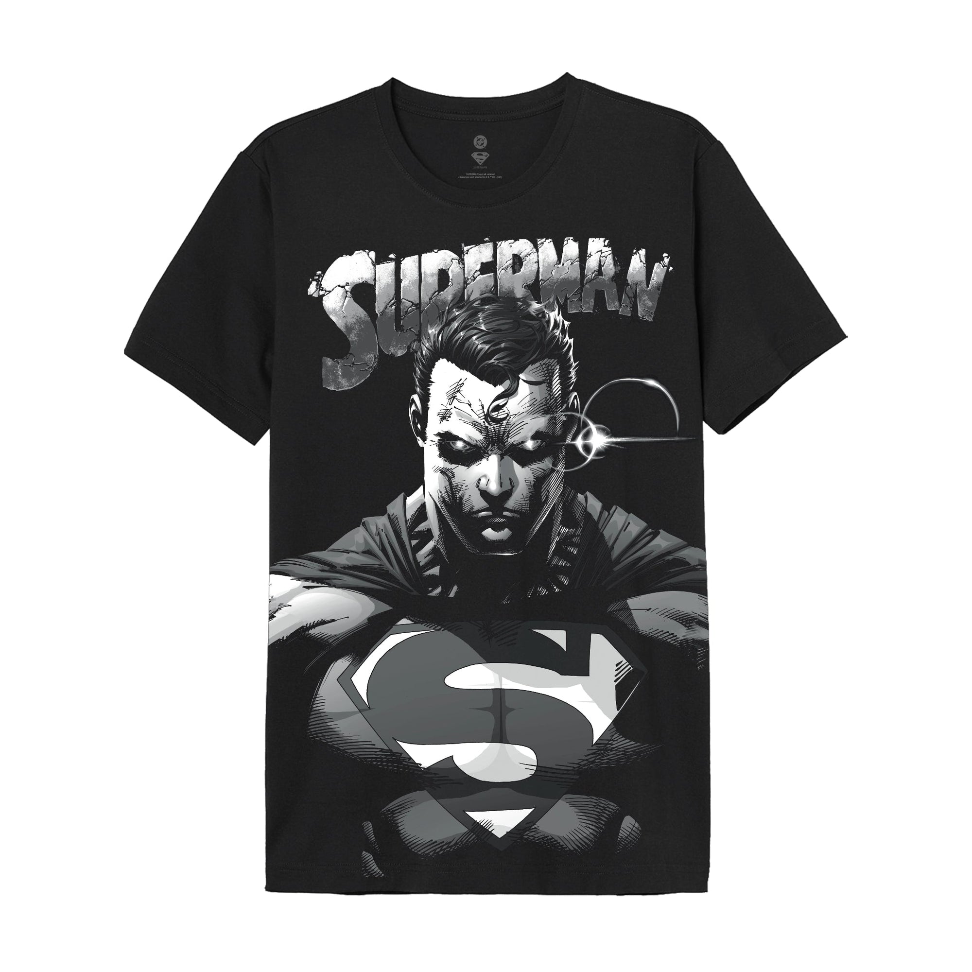 T-shirt Superman DC Comics noir avec design graphique détaillé de Superman et lettrage stylisé. Vêtement sous licence officielle pour homme.