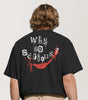 Dos du T-shirt DC Comics WHY SO SERIOUS? noir oversize avec grand motif Joker, texte stylisé et sourire rouge emblématique.