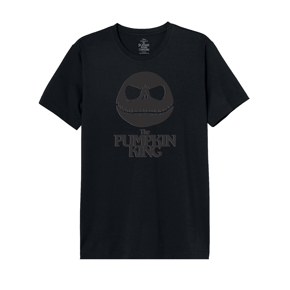 T-shirt Jack Skellington Disney Officiel noir avec motif ton sur ton Pumpkin King, inspiré de L'Étrange Noël de monsieur Jack. Design sombre et stylé 100% coton.