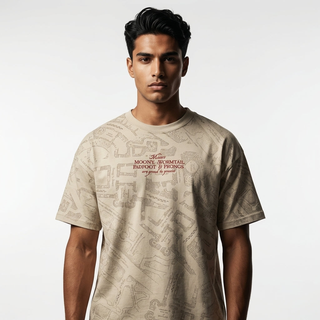 T-shirt Carte du Maraudeur Harry Potter Officiel by Harry Potter - T-Shirt Close-up Front on Man model