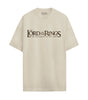 T-shirt oversize beige Le Seigneur des Anneaux avec logo 'The Fellowship of the Ring' centré sur le devant, coupe ample et tendance.