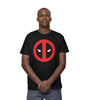 T-shirt Marvel Deadpool LOGO PUFF noir pour homme avec logo rouge en relief sur la poitrine, coupe classique, idéal pour fans de super-héros.
