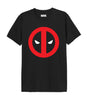 T-shirt Marvel Deadpool LOGO PUFF noir avec grand logo rouge et blanc en relief au centre, design officiel Marvel, style tendance pour homme.