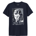 T-shirt Marvel Iron Man Officiel pour homme avec design du casque métallique argenté sur fond noir. Idéal pour les fans de super-héros Marvel.