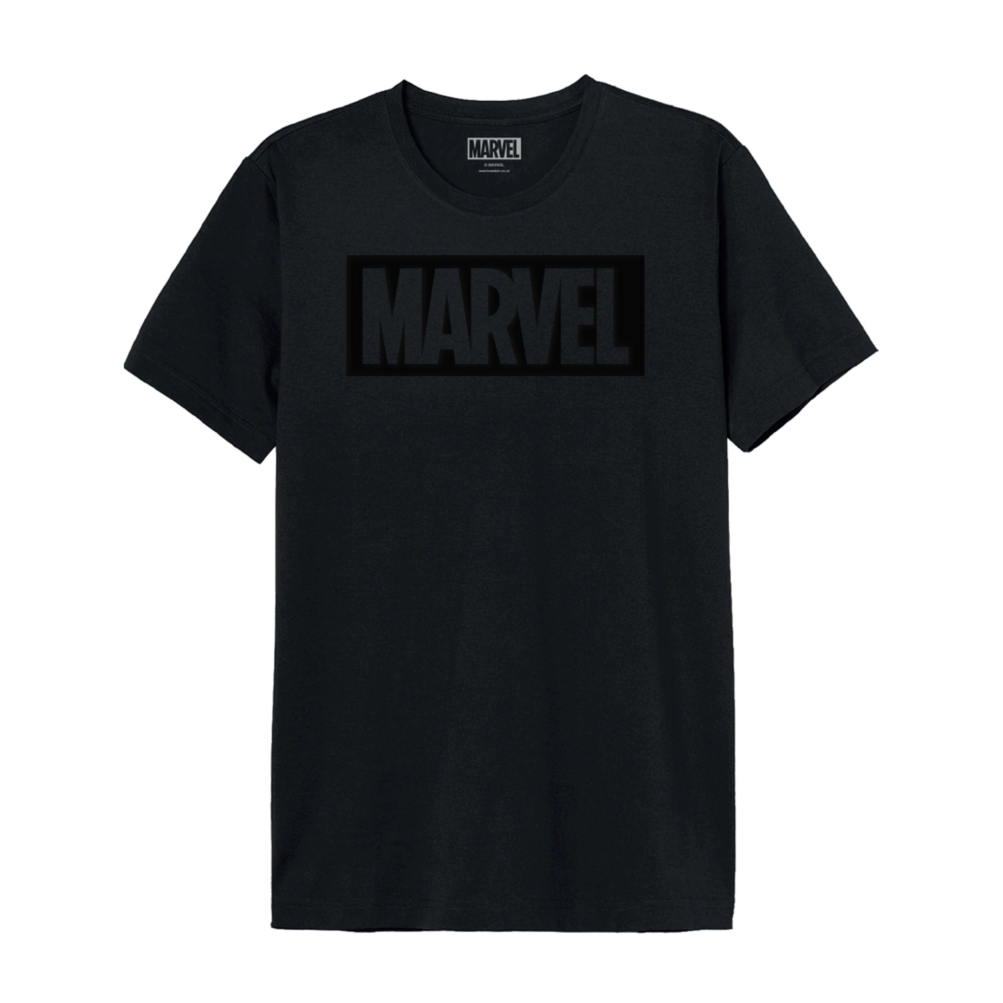 T-shirt Marvel Logo -MARVEL LOGO 3D noir à plat, avec logo Marvel noir en relief sur la poitrine, style moderne pour homme.