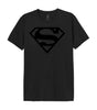 T-shirt noir Superman avec logo en relief ton sur ton, modèle officiel DC Comics, idéal pour les fans de super-héros.
