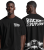 T-shirt Back to the Future Officiel noir avec logo sur la poitrine et DeLorean en flammes au dos, coupe oversize pour fans de la trilogie culte.
