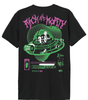 Dos du T-shirt Rick and Morty Multiverse Officiel avec sérigraphie néon de Rick et Morty dans leur vaisseau spatial, univers C-137.