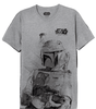 T-shirt Star Wars Officiel – Boba Fett Bounty Hunter Gris avec illustration crayonnée du chasseur de primes sur fond gris chiné. Coton doux et coupe classique.