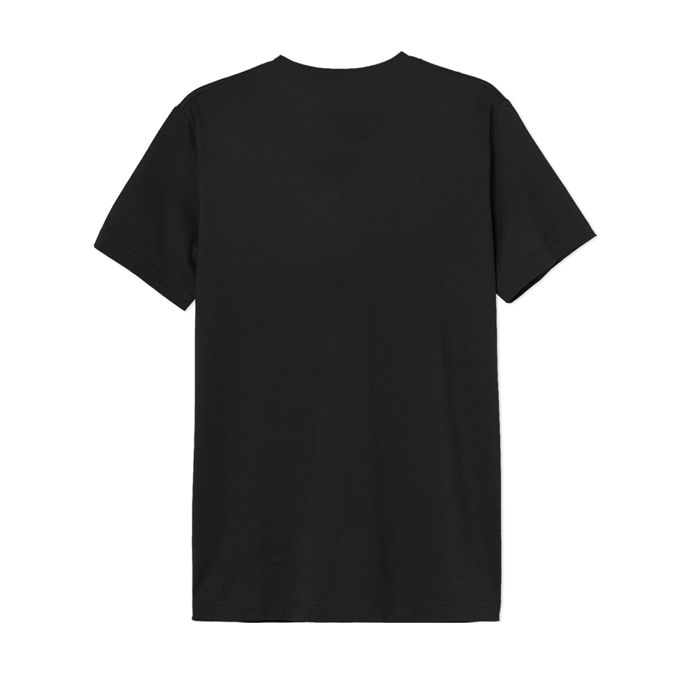 Vue arrière du t-shirt Superman officiel noir uni, coupe droite en coton premium. Vêtement sous licence DC Comics.