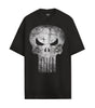 T-shirt The Punisher Marvel - Gunshot Skull noir à manches courtes, avec grand logo crâne fissuré en impression frontale, 100% coton officiel Marvel.